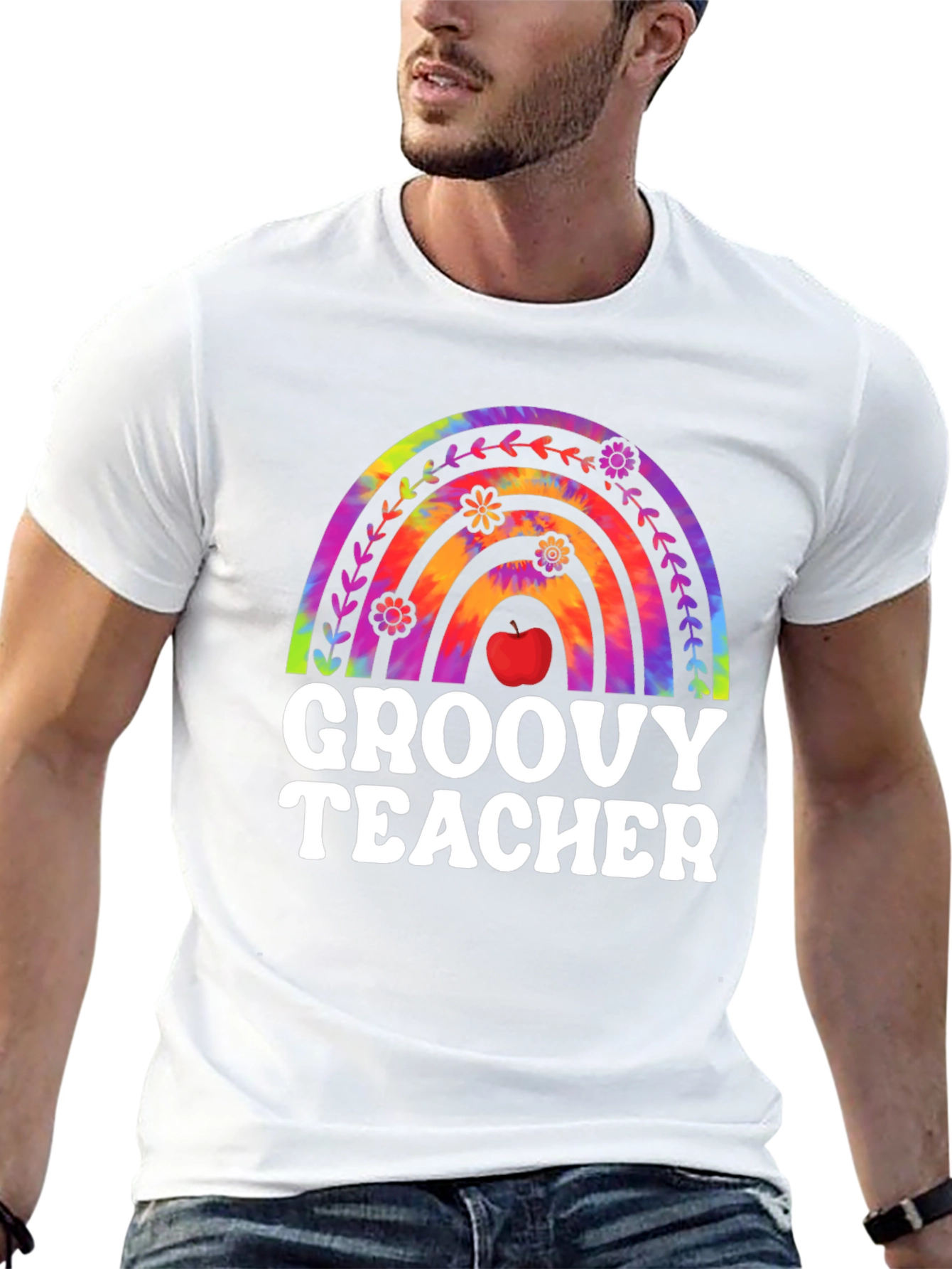 Groovy Teacher Rainbow Graphic Tee