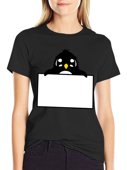 Cute Cartoon Penguin Peek-a-Boo Black T-Shirt
