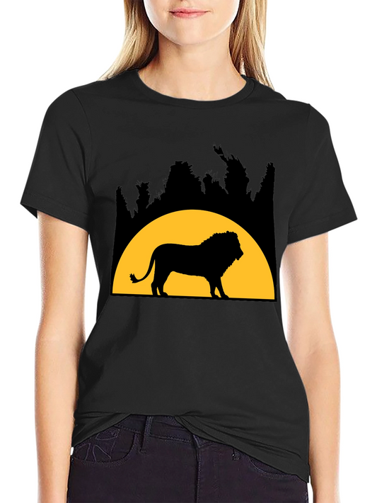 Lion Silhouette Graphic Tee - Black Cotton Blend