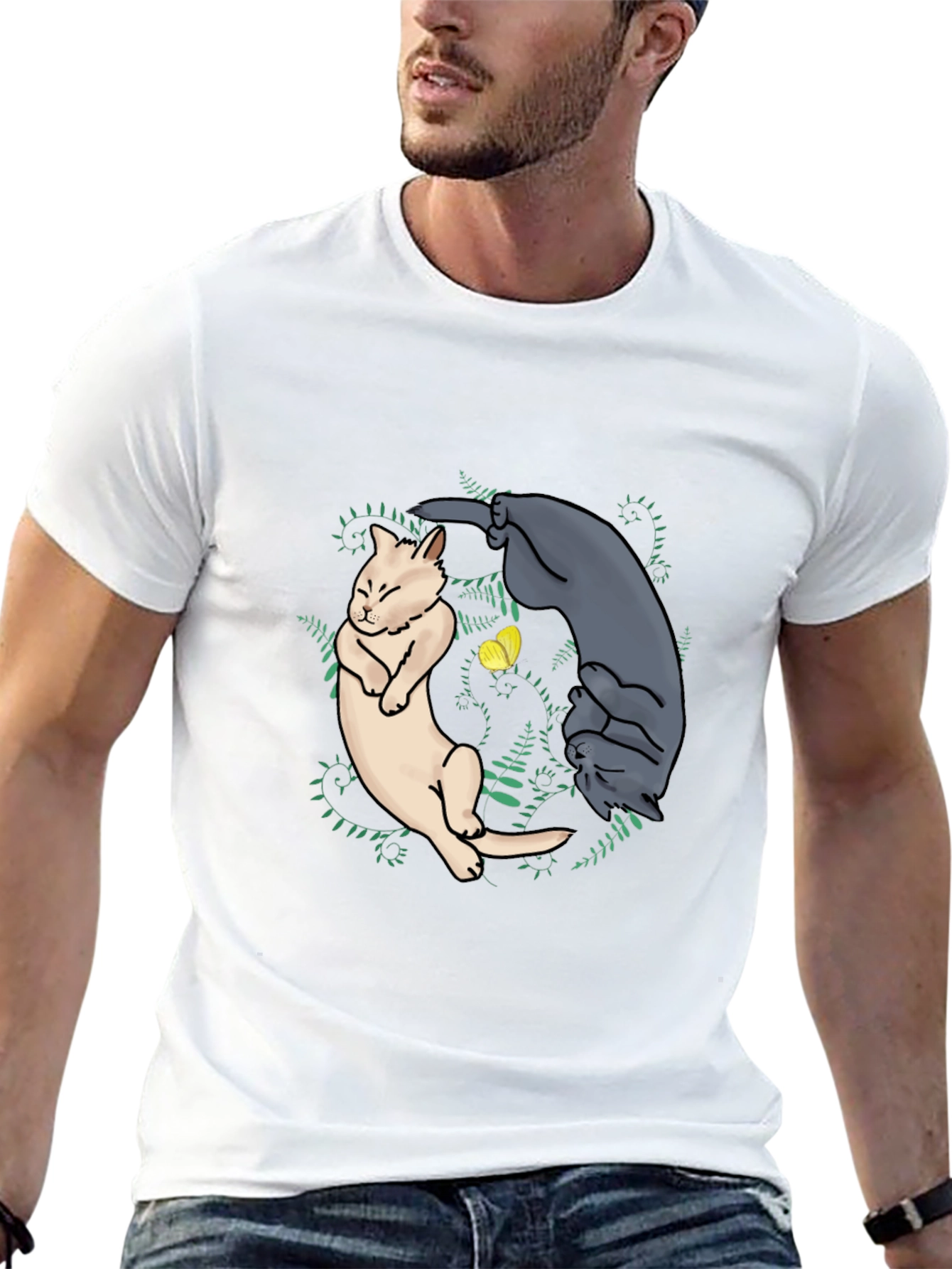 Yin Yang Cats Graphic Tee - Black