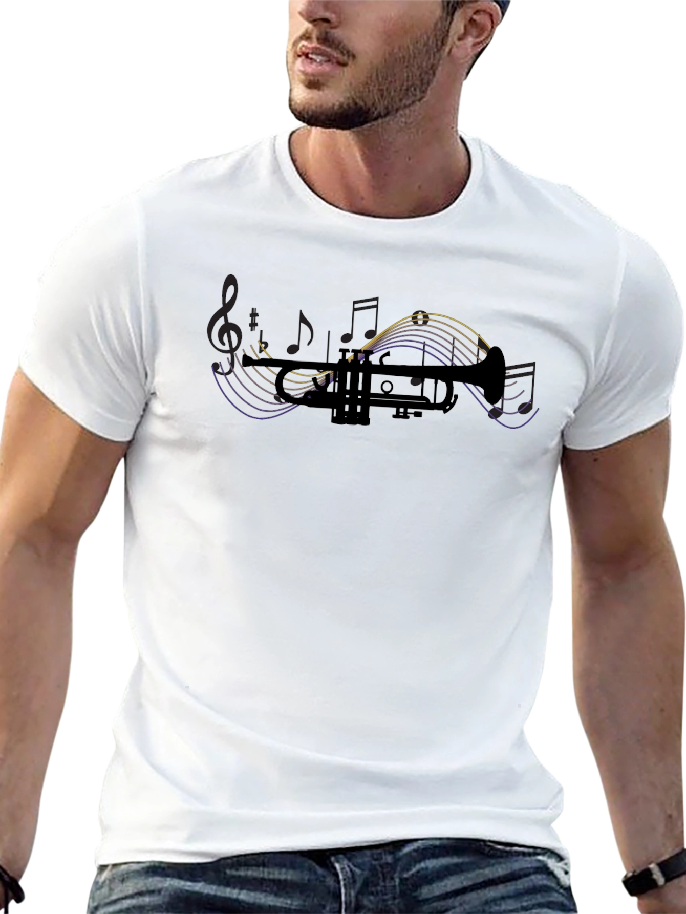 Trumpet Silhouette Music Notes Graphic T-Shirt