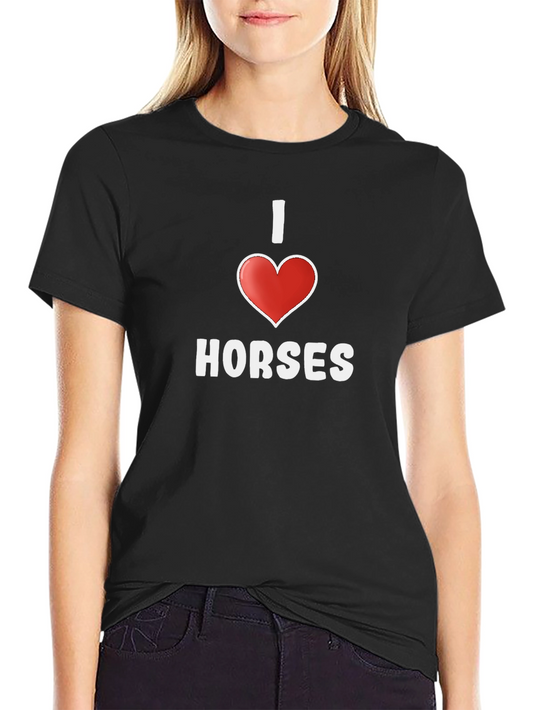 I Heart Horses Graphic Tee - Black Cotton Casual Shirt