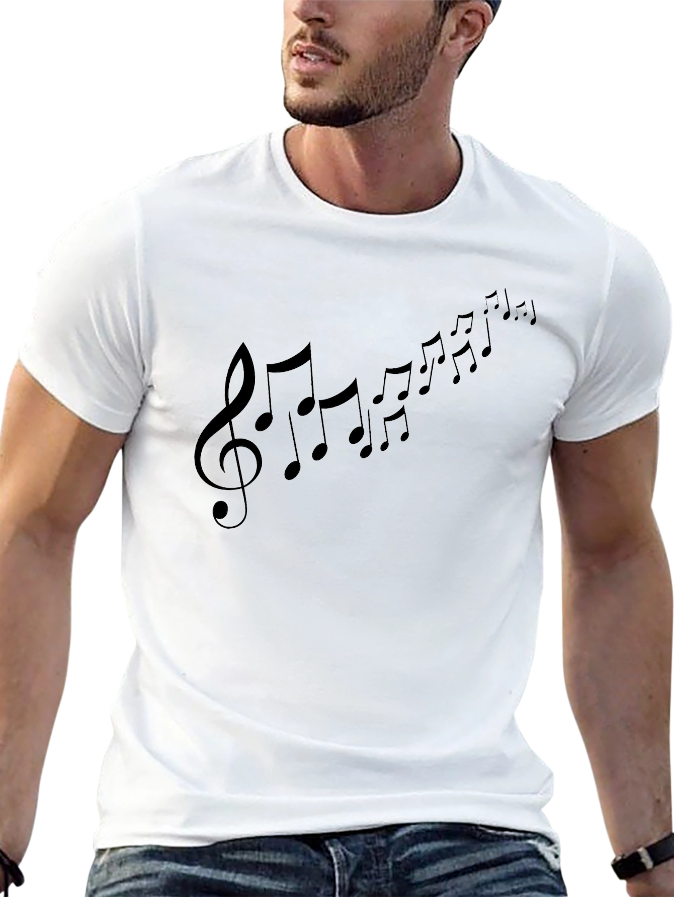 Musical Note Print Black T-Shirt