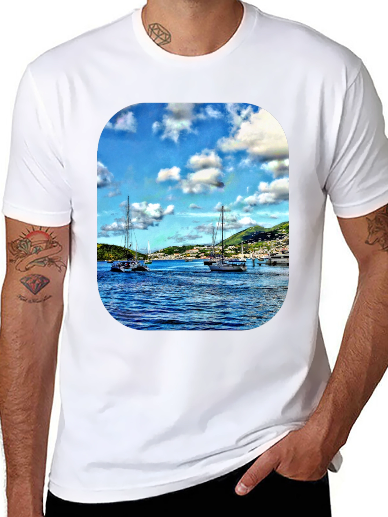Nautical Sailboat Graphic T-Shirt - Mens Black Tee