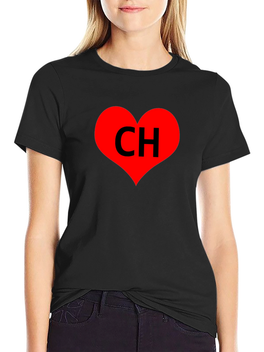 Black T-Shirt with Red Heart CH Graphic Print