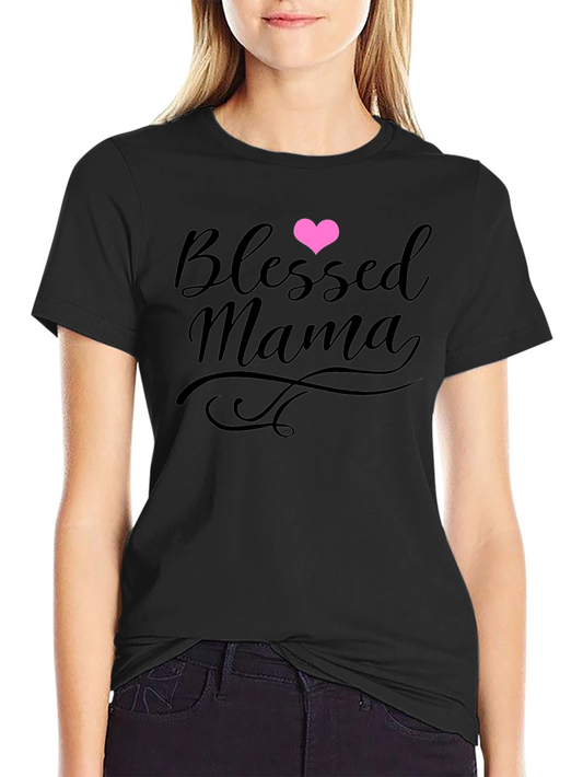 Blessed Mama Heart Graphic Tee - Soft Cotton Blend