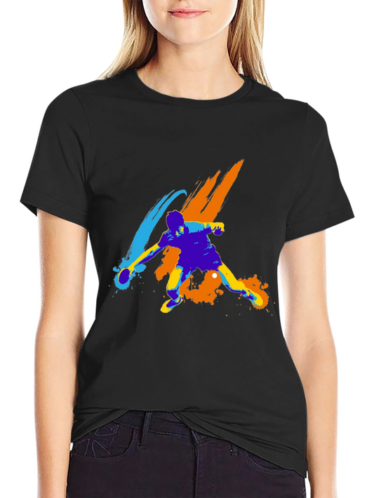 Abstract Table Tennis Player Graphic Tee - Black