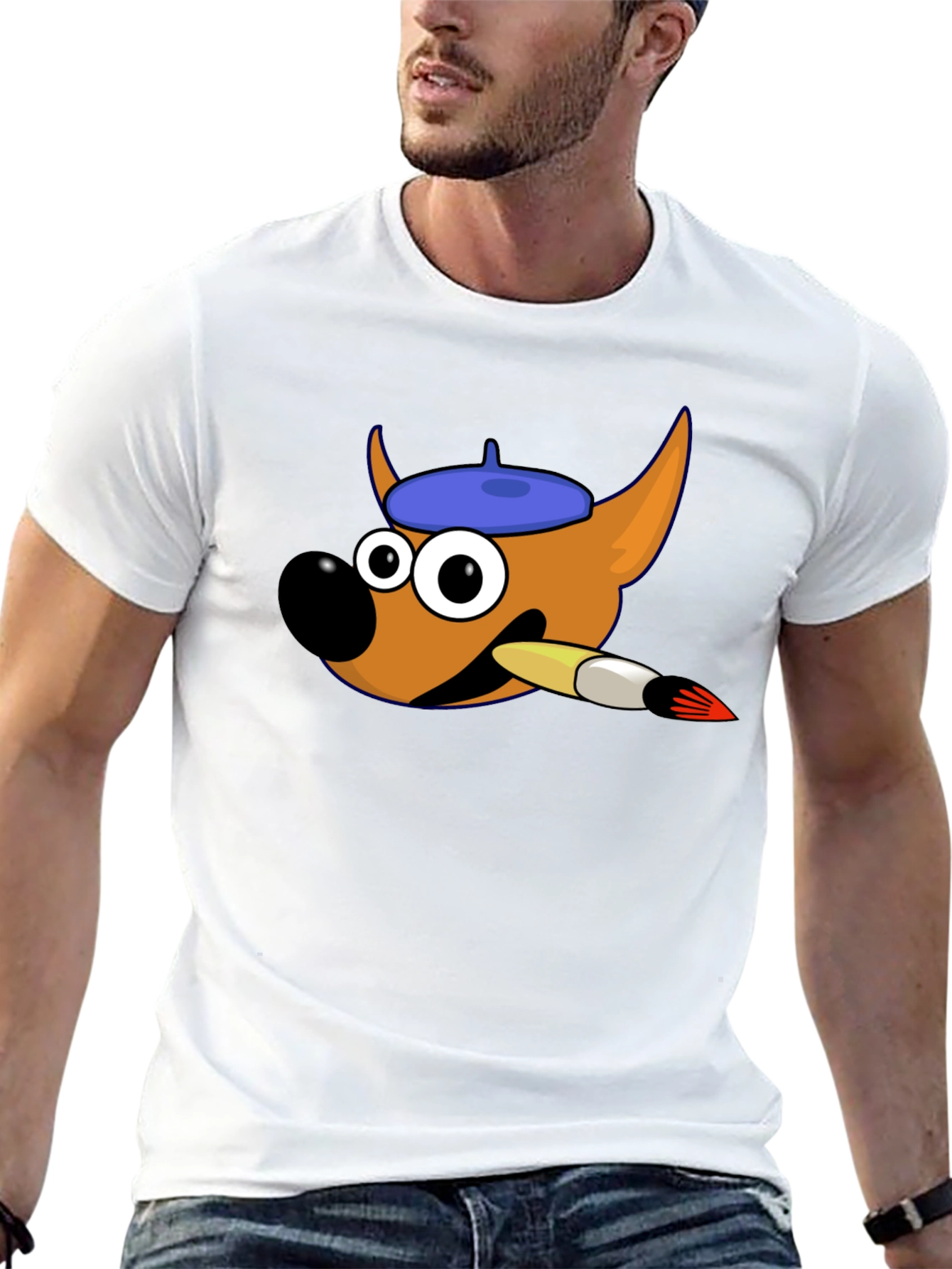 Cartoon Mascot Black Cotton T-Shirt