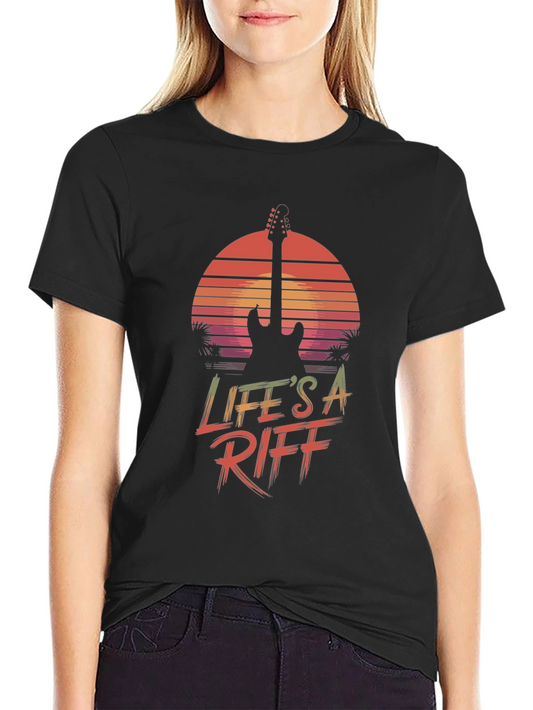 Lifes a Riff Graphic T-Shirt - Retro Guitar Sunset Design