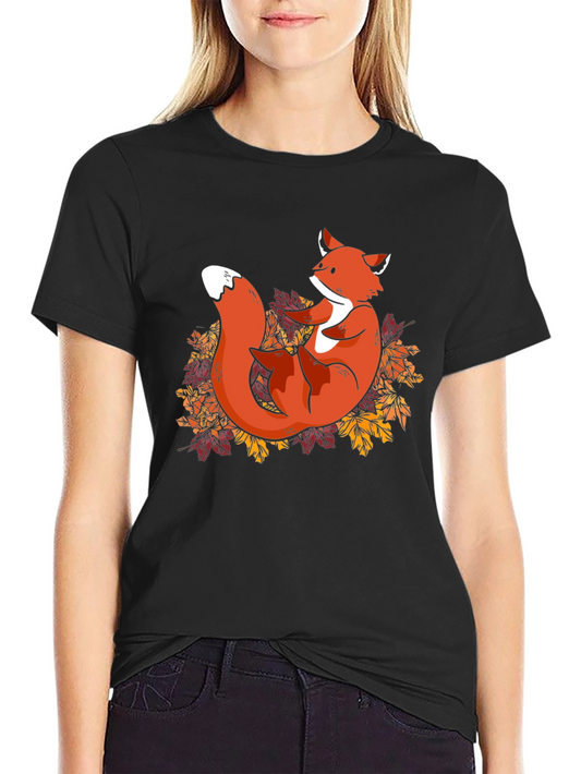 Fox in Leaves Graphic T-Shirt - Autumn Style