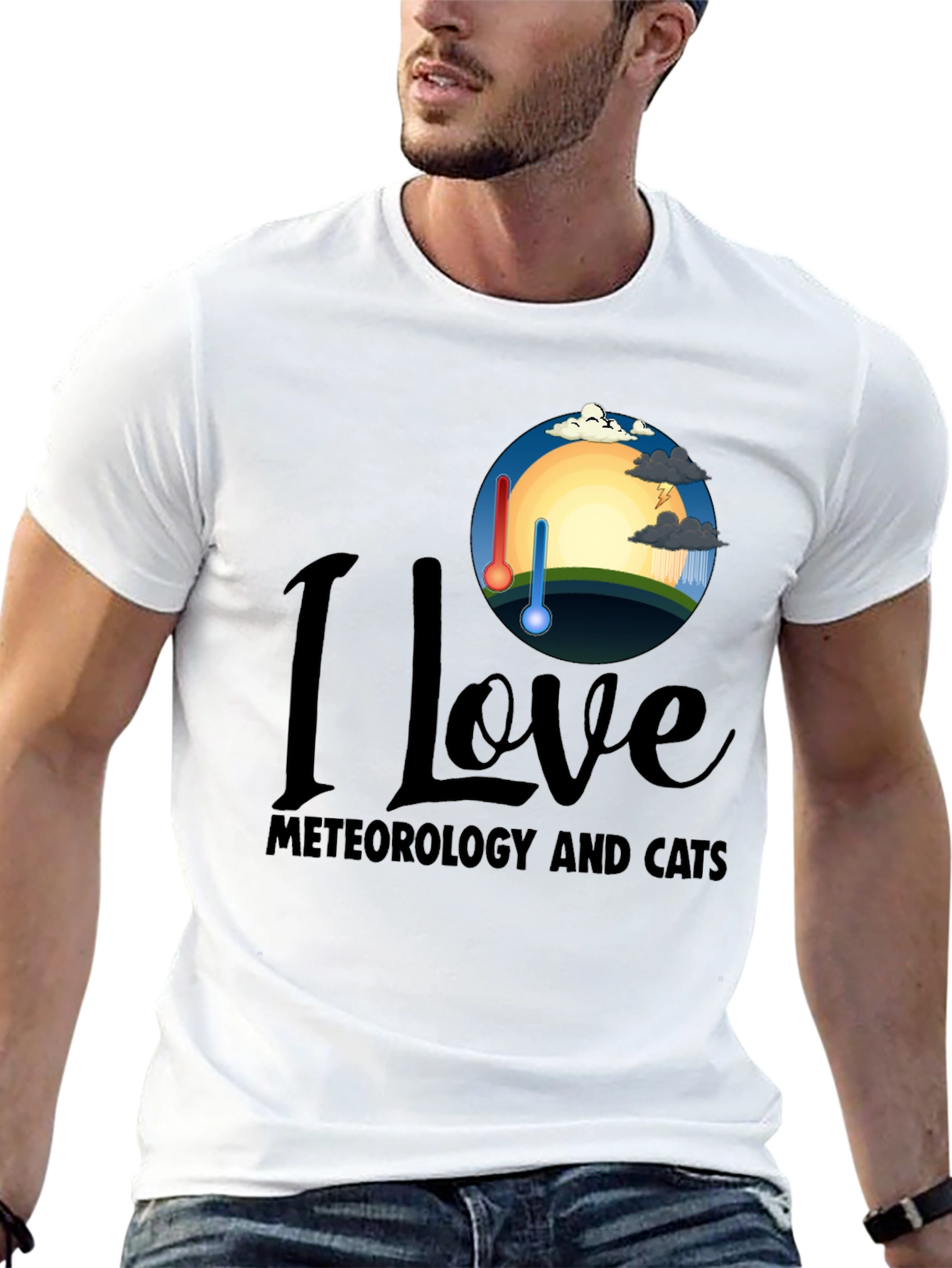 I Love Meteorology & Cats Black T-Shirt