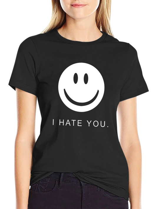 I Hate You Smiley Face Graphic Tee - Black Cotton T-Shirt