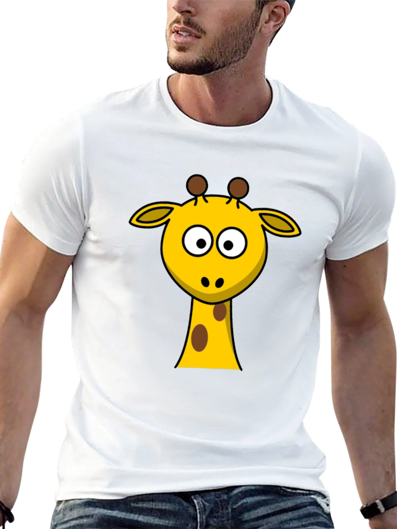 Cartoon Giraffe T-Shirt - Black Cotton Tee