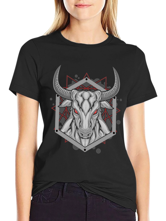 Geometric Bull Graphic Tee - Black