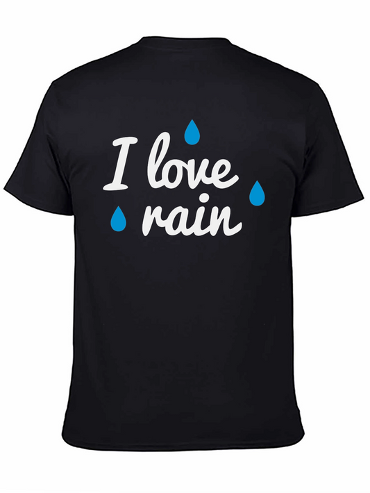 I Love Rain Black Cotton Tee - Stylish Weather T-Shirt