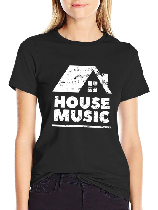 House Music Graphic Tee - Trendy Black T-Shirt