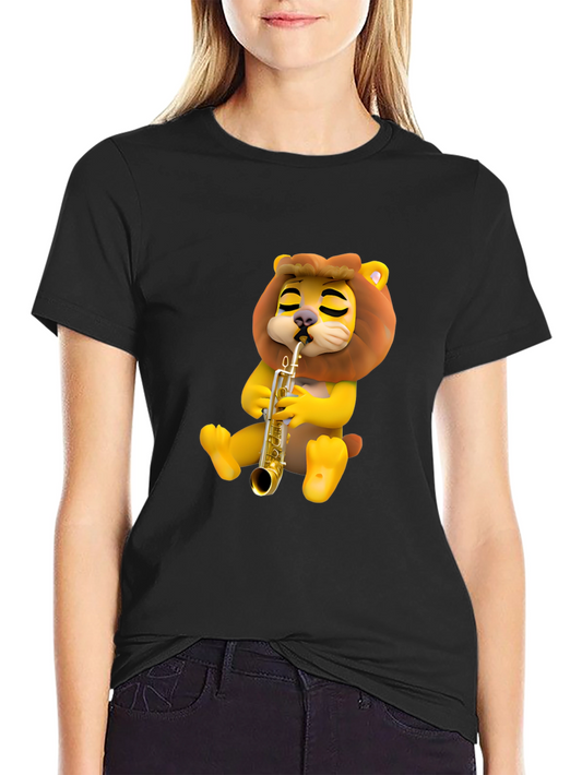 Cartoon Lion Saxophone T-Shirt