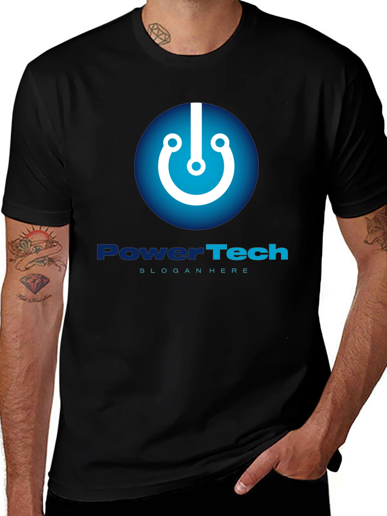 PowerTech Black T-Shirt - Modern Tech Design