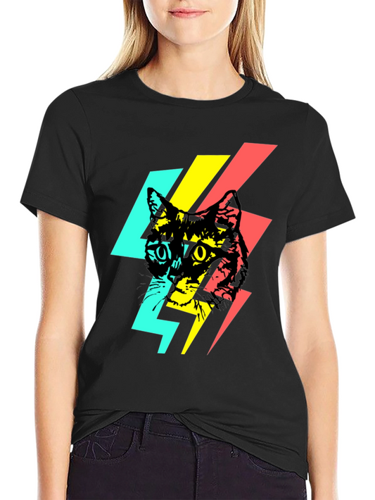 Cool Cat Lightning Bolt Graphic Tee - Black