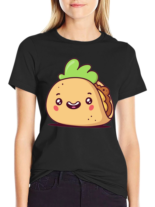 Cute Cartoon Taco Black T-Shirt