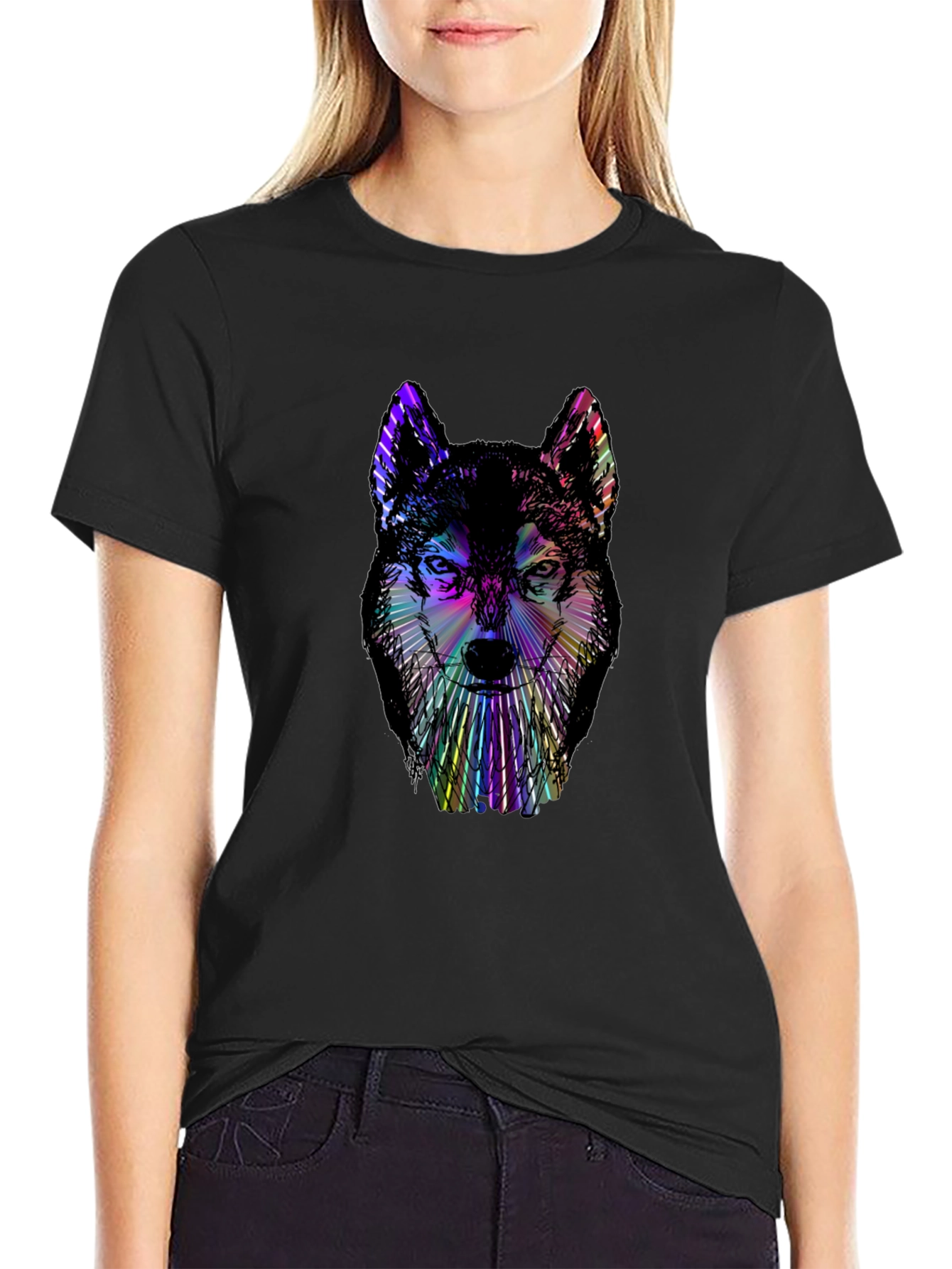 Psychedelic Wolf Graphic Black T-Shirt
