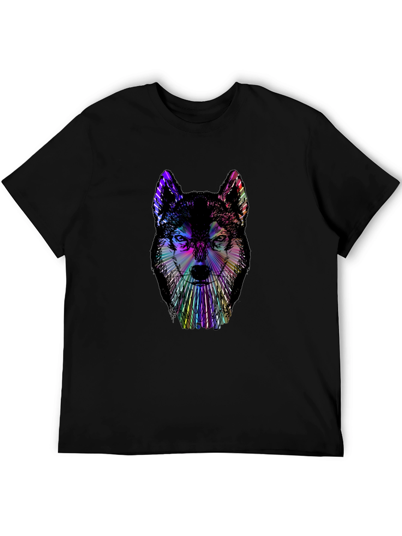 Psychedelic Wolf Graphic Black T-Shirt