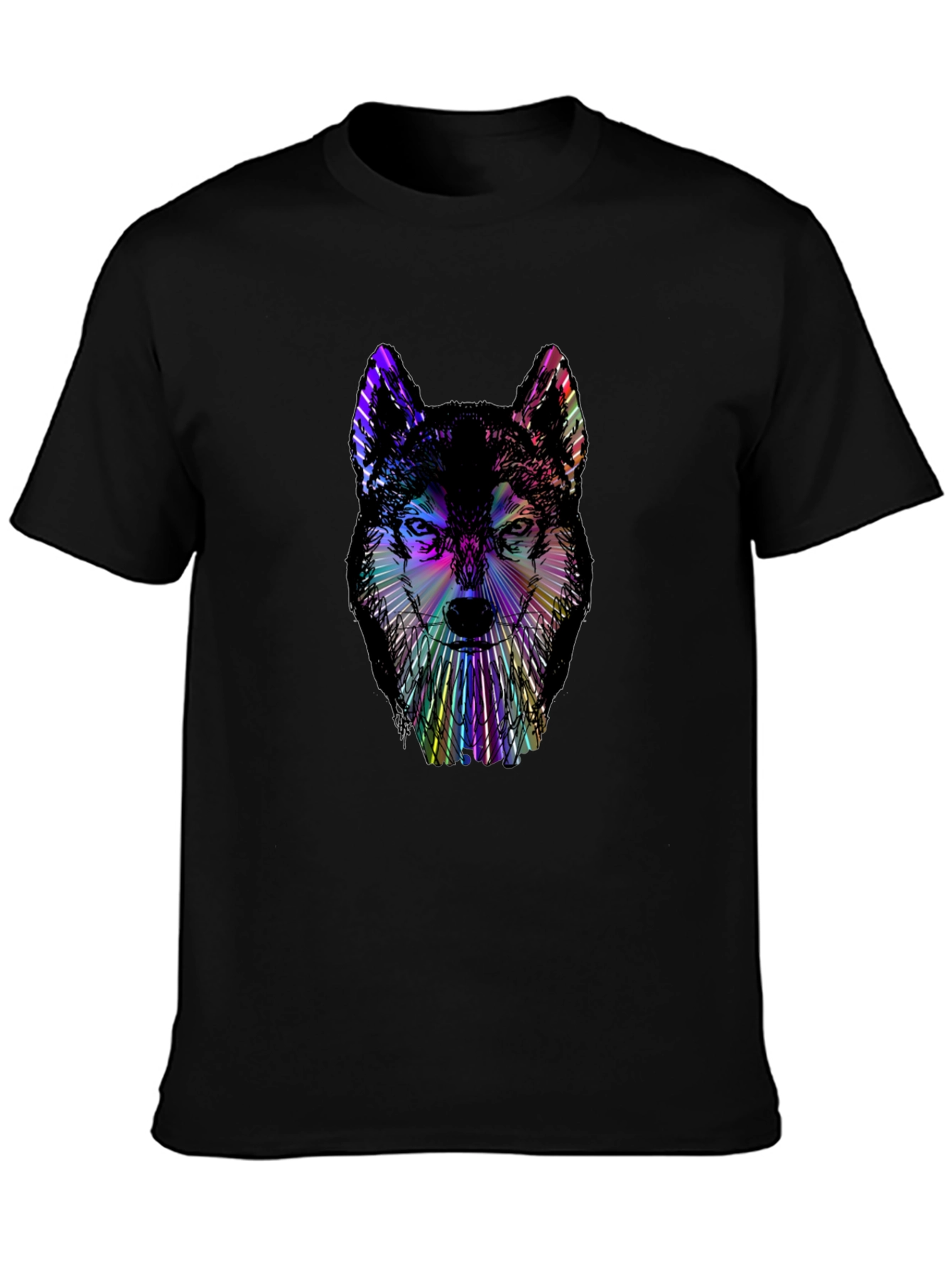 Psychedelic Wolf Graphic Black T-Shirt
