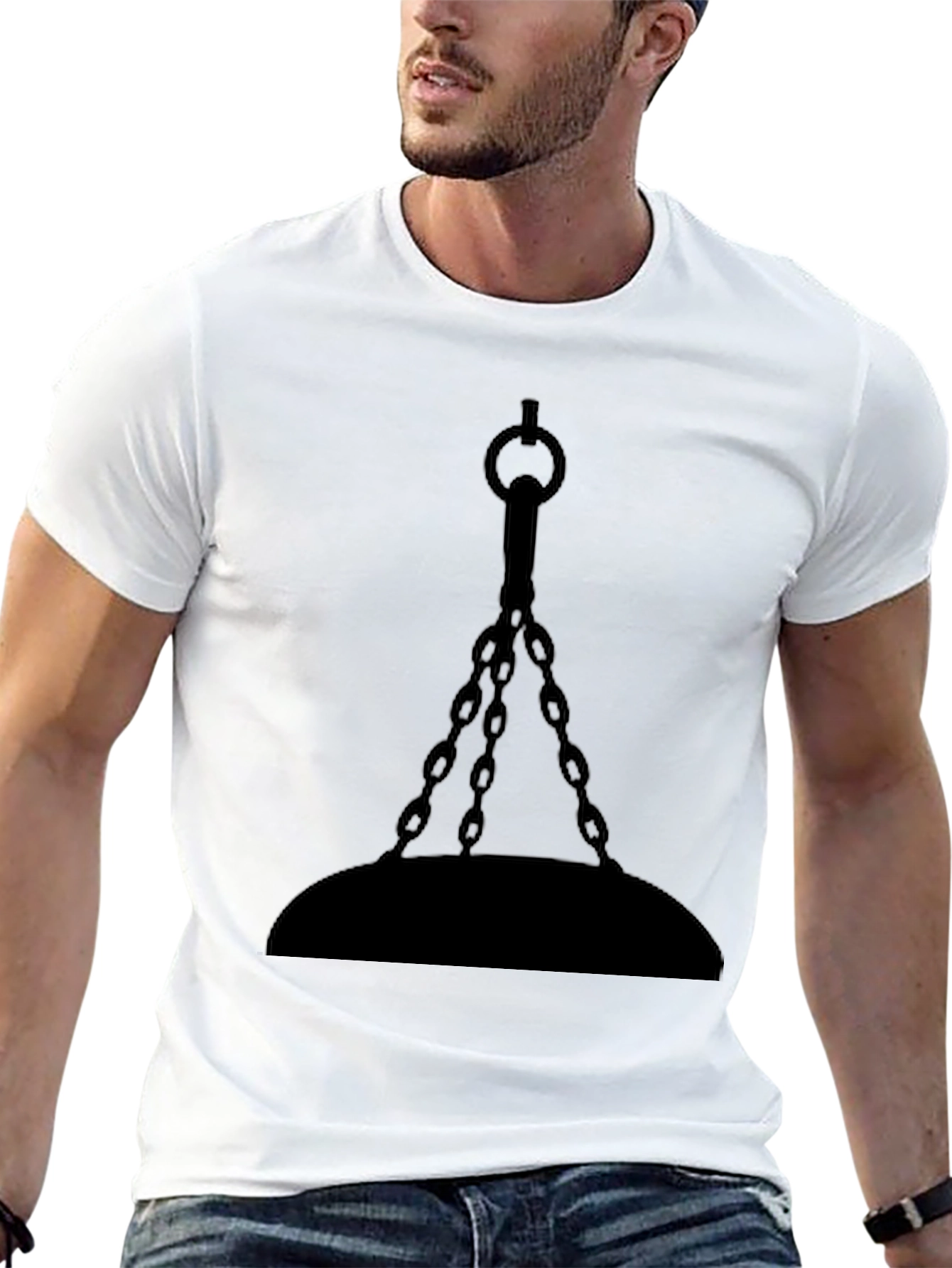 Gothic Hanging Chain Design Black T-Shirt