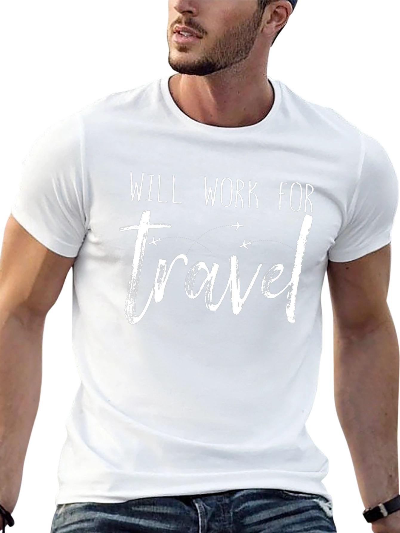 Will Work For Travel Black T-Shirt