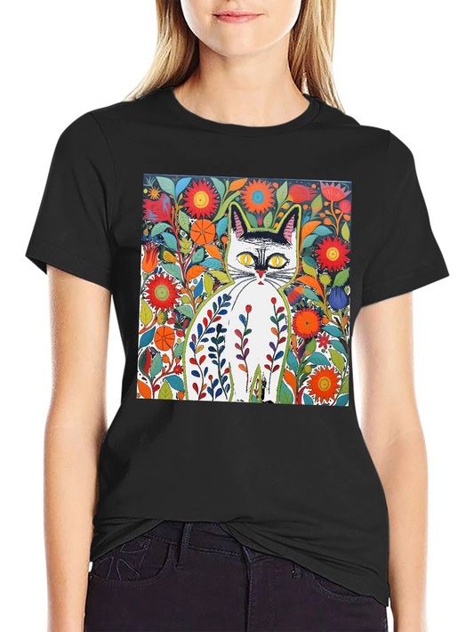 Floral Cat Graphic Tee - Stylish & Unique Design