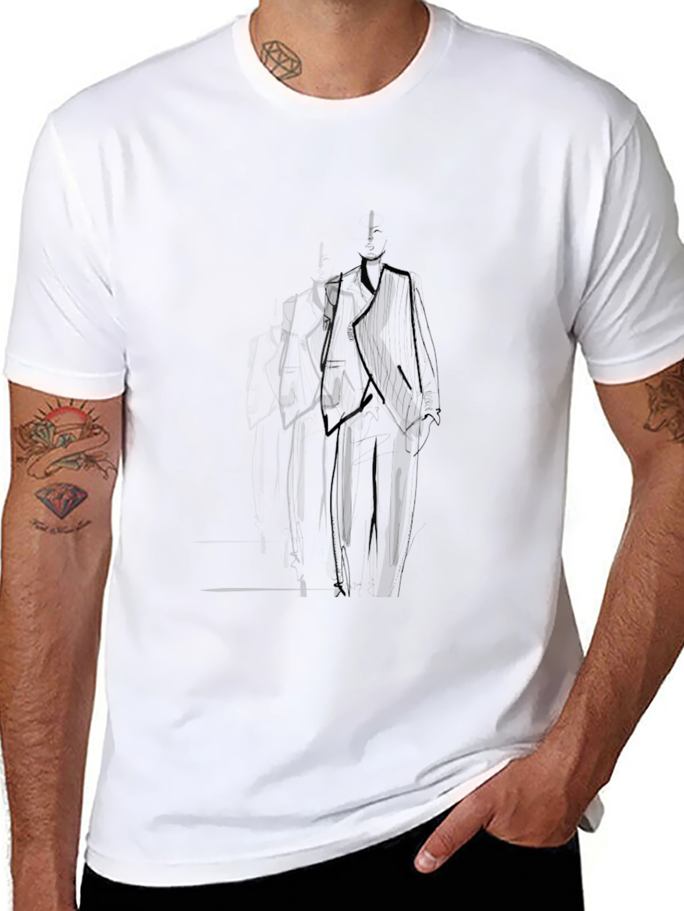 Mens Black T-Shirt with Abstract Suit Design