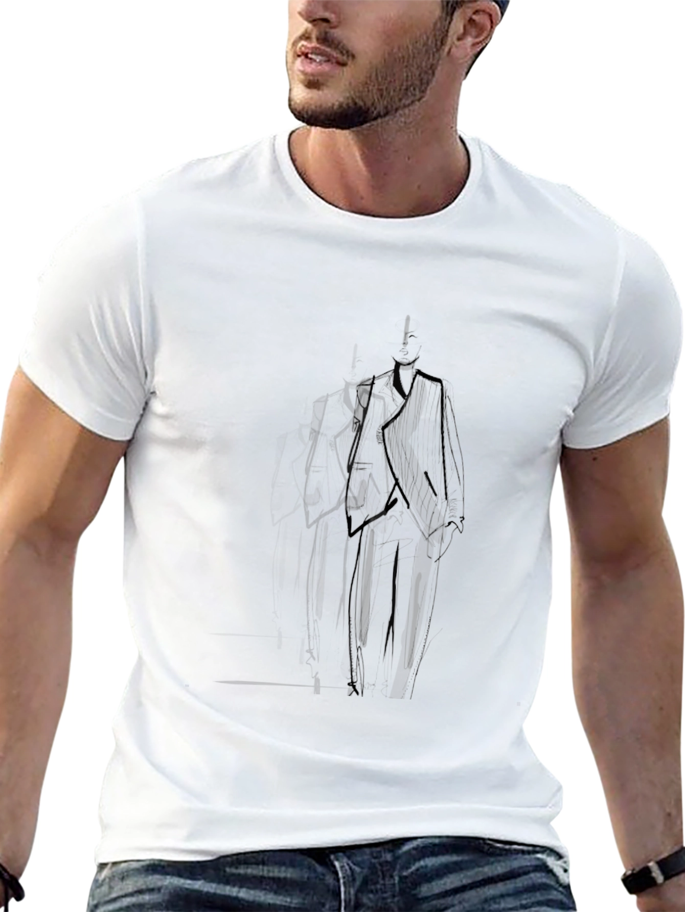 Mens Black T-Shirt with Abstract Suit Design