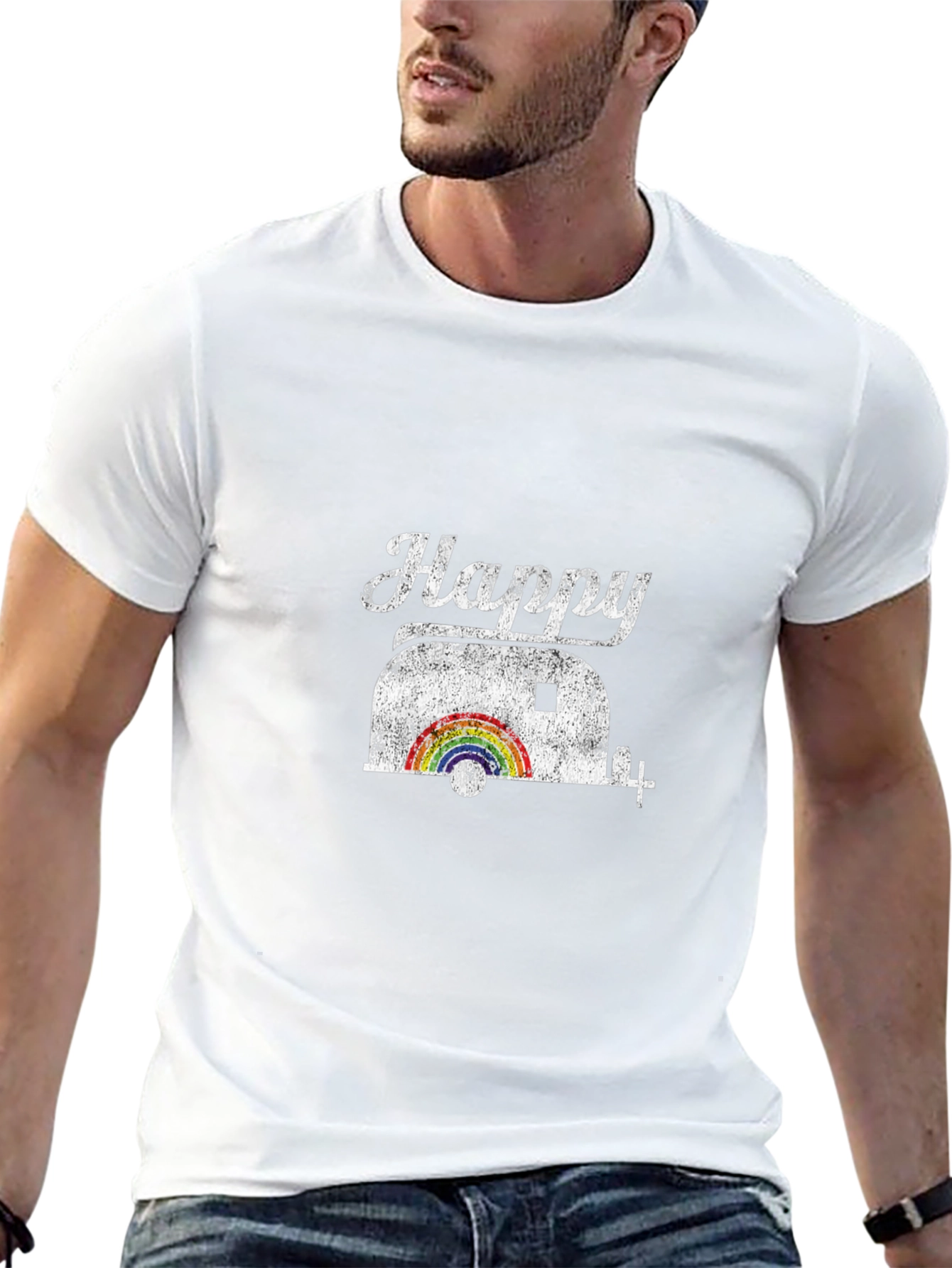 Happy Camper Rainbow Graphic T-Shirt