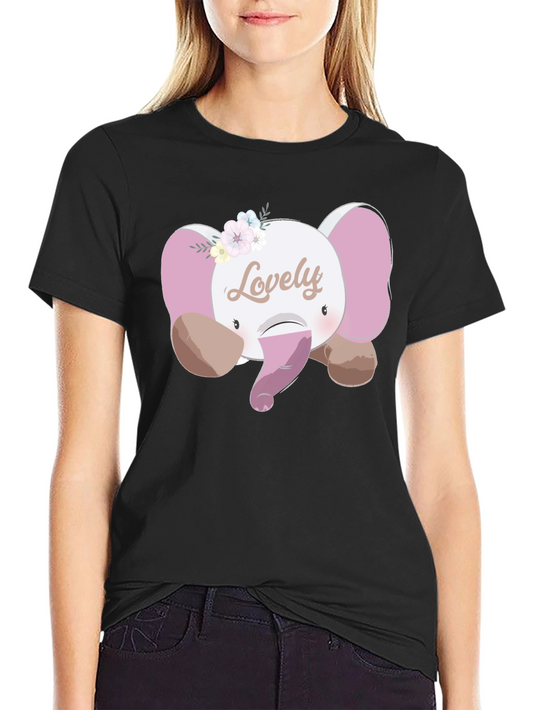 Cute Lovely Elephant Graphic T-Shirt - Unisex Black Tee