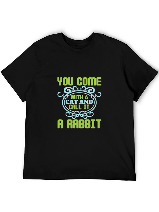 Humorous Cat & Rabbit Graphic Black Tee