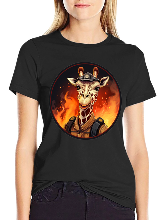 Giraffe Firefighter Graphic Tee - Novelty Animal Design