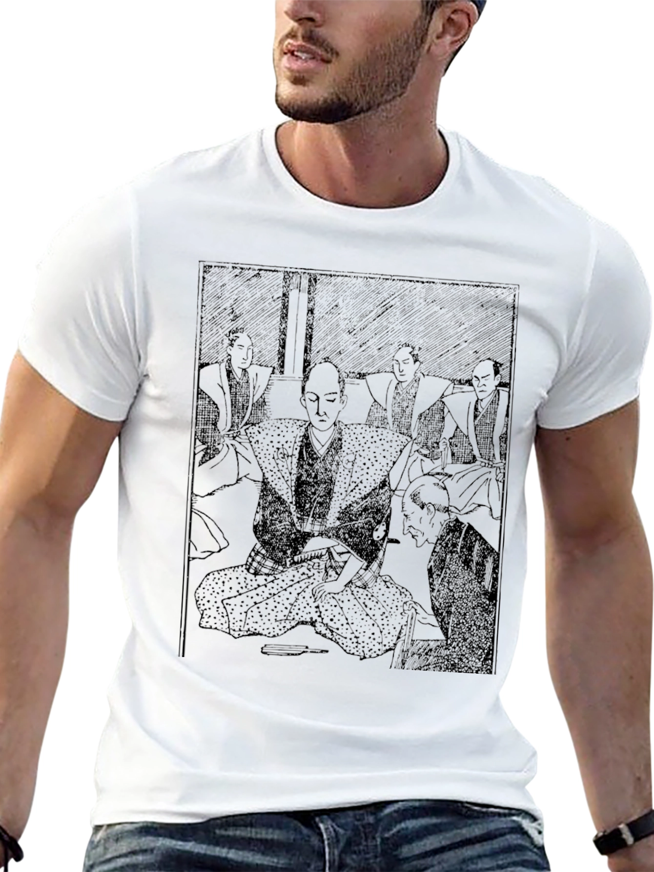 Mens Black Japanese Art T-Shirt