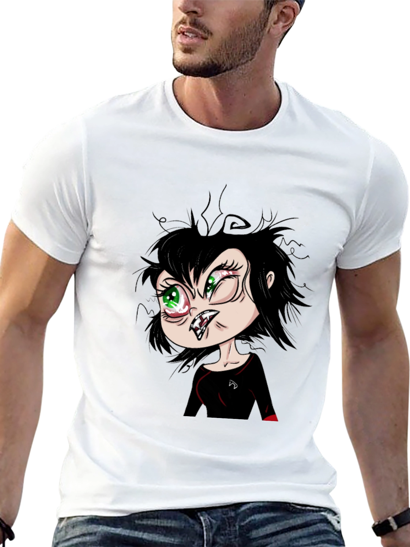 Funny Cartoon Vampire Graphic T-Shirt - Black