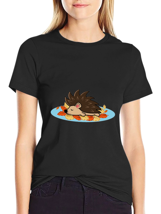 Cute Hedgehog in Leaves Graphic Tee