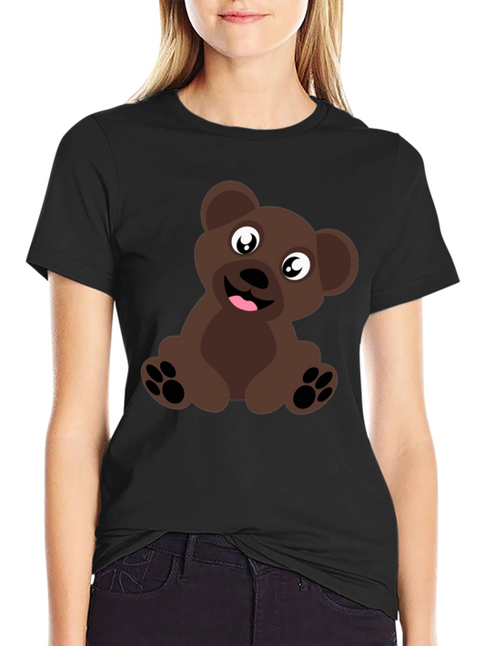 Cute Cartoon Brown Bear Black T-Shirt