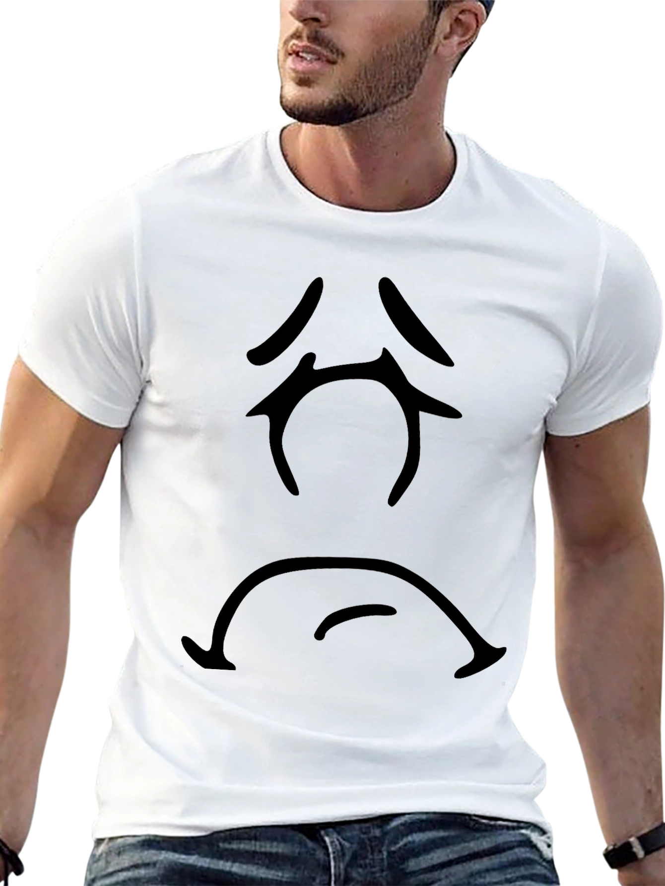 Sad Face Graphic T-Shirt - Black Casual Tee