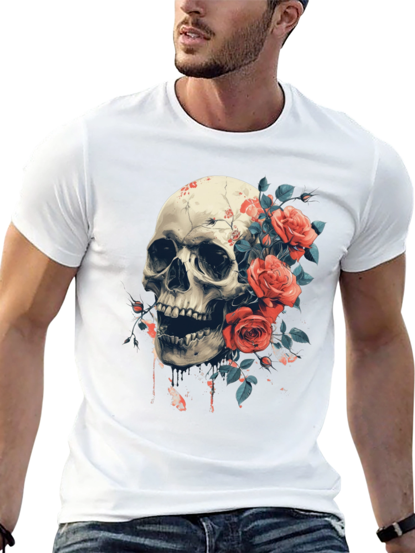 Skull & Roses Graphic Tee - Bold Gothic Style