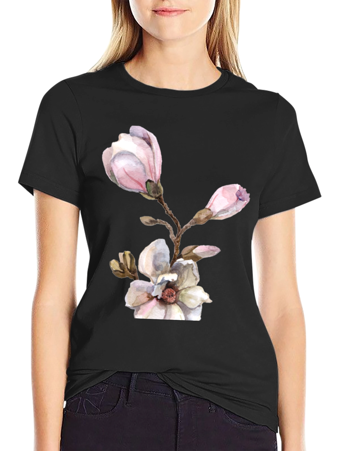 Floral Magnolia T-Shirt - Elegant Blossom Design