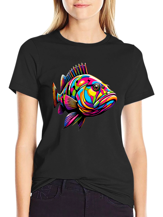 Colorful Fish Graphic Black T-Shirt