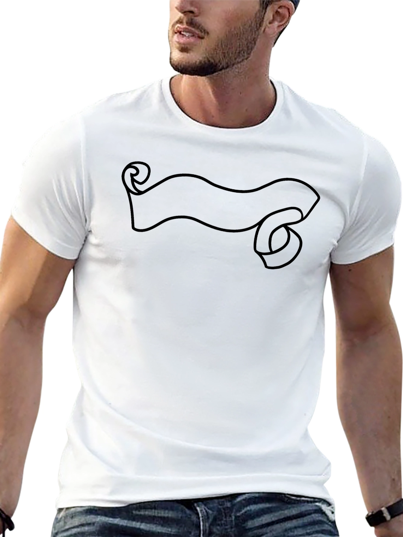 Mens Black Graphic Tee - Scroll Banner Design