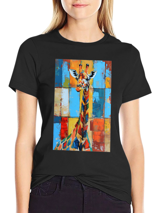 Colorful Giraffe Art Black T-Shirt
