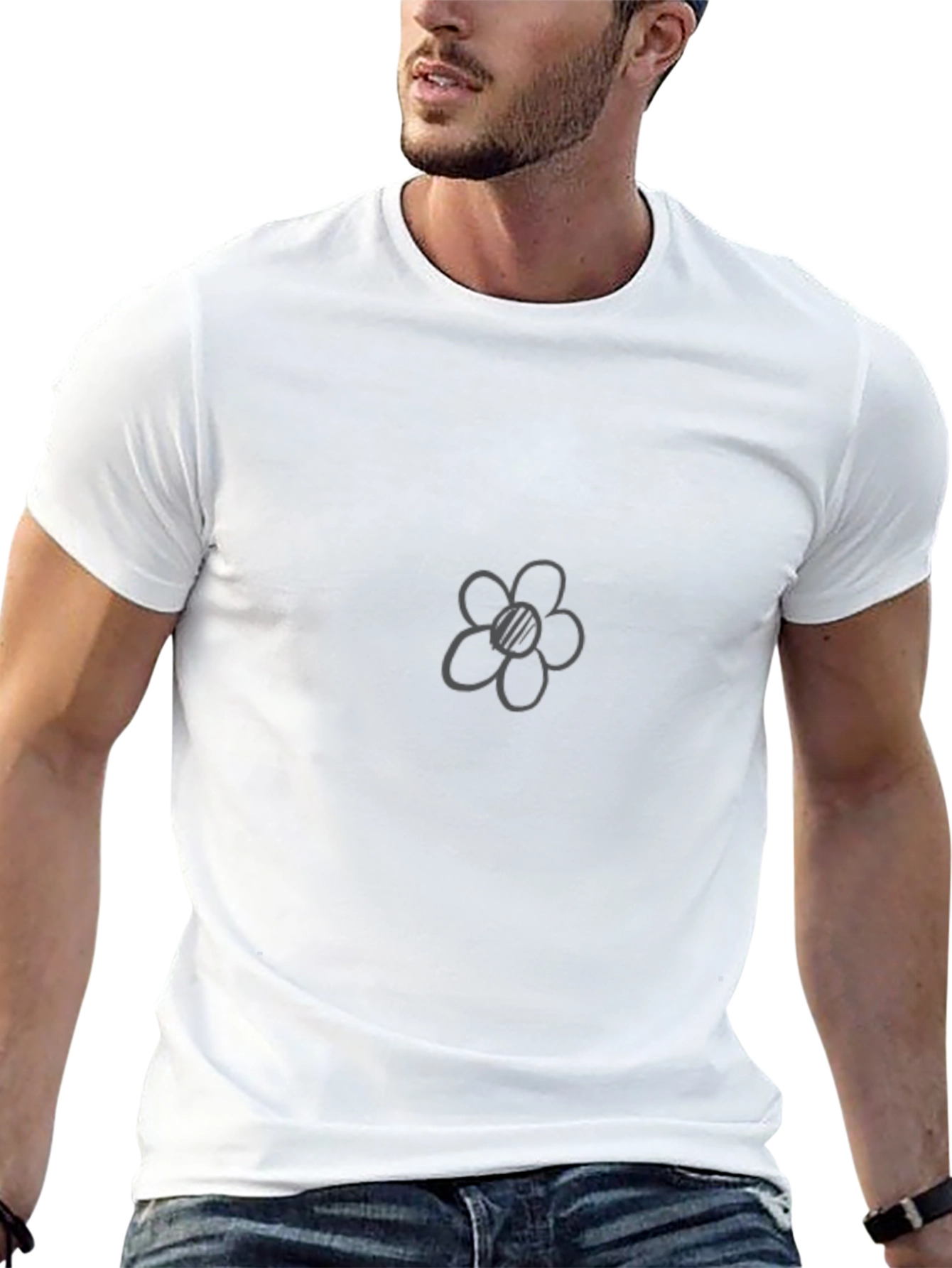 Black Flower Graphic Tee - Casual Style