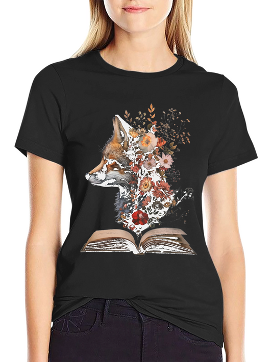 Fox & Flowers Book T-Shirt - Unique Nature Graphic Tee