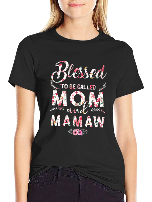 Blessed Mom & Mamaw Floral Graphic T-Shirt