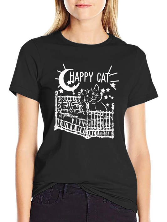 Happy Cat in Bed T-Shirt - Soft Cotton Tee
